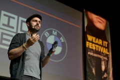 Thomas Kirchner (PROGLOVE) speaking about the DATAGLOVE at the Wear It Festival - The Conference on Wearables, fashion tech, smart clothing and consumer innovation on 19-20 June 2018 at the Kulturbrauerei Berlin - (c) Wear It Berlin / Michael Wittig, Berlin