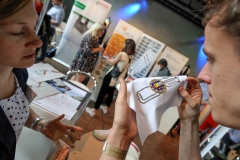 Demo by Julia Kastner (Profactor) at  Exhibition hall at the Wear It Festival - The Conference on Wearables, fashion tech, smart clothing and consumer innovation on 19-20 June 2018 at the Kulturbrauerei Berlin - (c) Wear It Berlin / Michael Wittig, Berlin